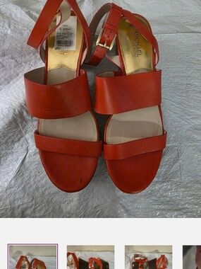 Michael Kors Women’s Red Leather Ankle-Strap Sandals
